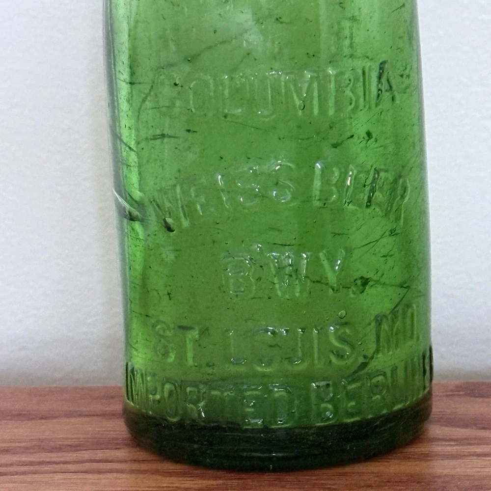 Columbia Weiss Beer Brewery St Louis MO Green Blob Bottle Pre Prohibition I G Co